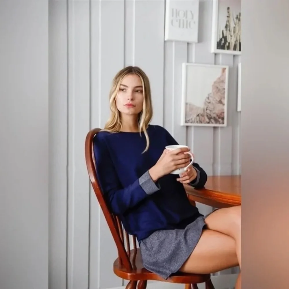 Love Riche | Navy Knit Combo Long Sleeve Sweater Dress